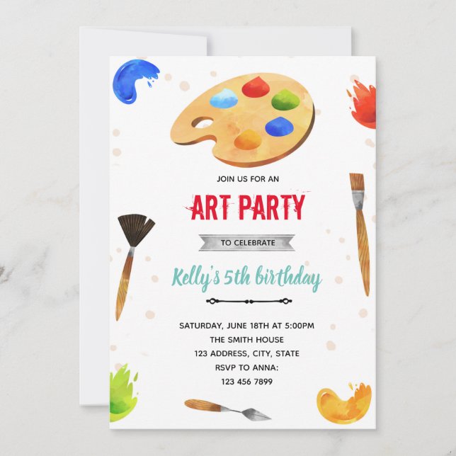 Invitación del fiesta de arte en color primario (Anverso)