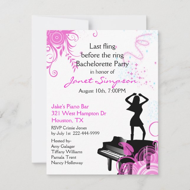 Invitación del fiesta de Bachelorette de la barra (Anverso)