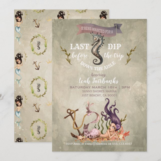 Invitación del fiesta de Bachelorette de la sirena (Anverso / Reverso)