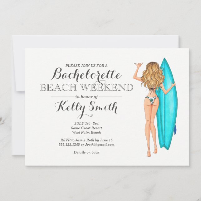 Invitación del fiesta de Bachelorette del chica de (Anverso)
