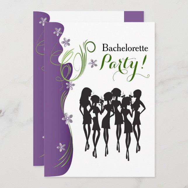 Invitación del fiesta de Bachelorette - púrpura (Anverso / Reverso)