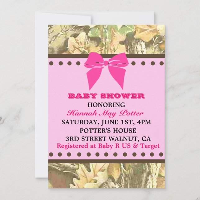 Invitación del fiesta de Camo Baby Shower (Anverso)