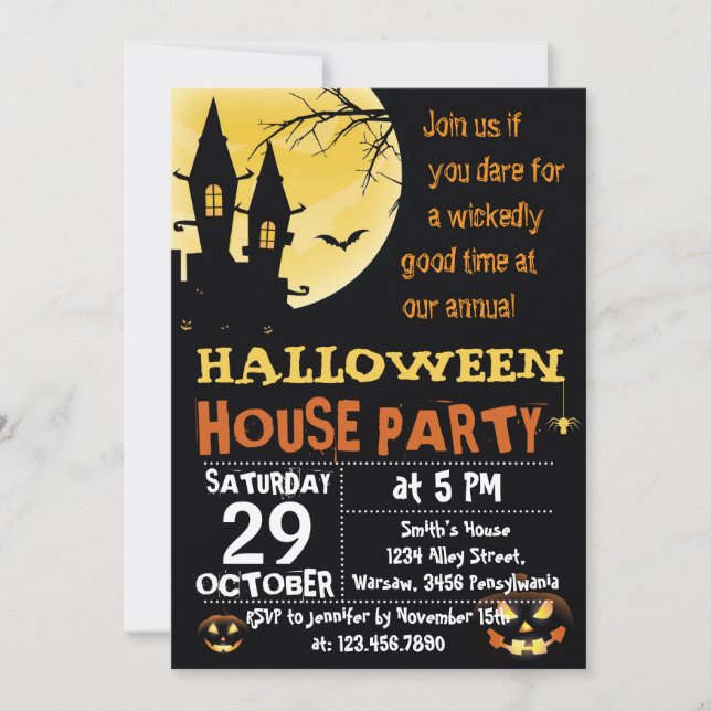 Invitación del fiesta de casa de Halloween (Anverso)