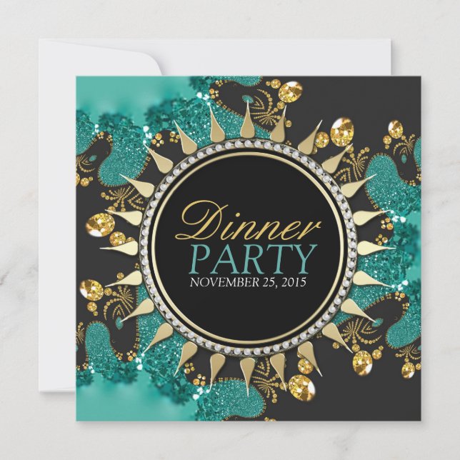 Invitación del Fiesta de cena de Swirl Fractal Bla (Anverso)