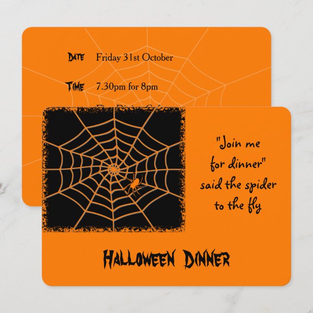 Invitación del fiesta de cena naranja de Halloween (Anverso / Reverso)