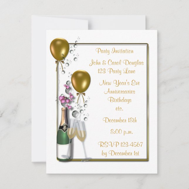Invitación del fiesta de Champán del oro (Anverso)