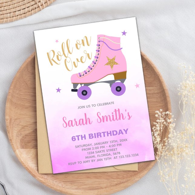 Invitación del Fiesta de Chicas editables (Pink Star Glitter Skating Birthday Invitations)