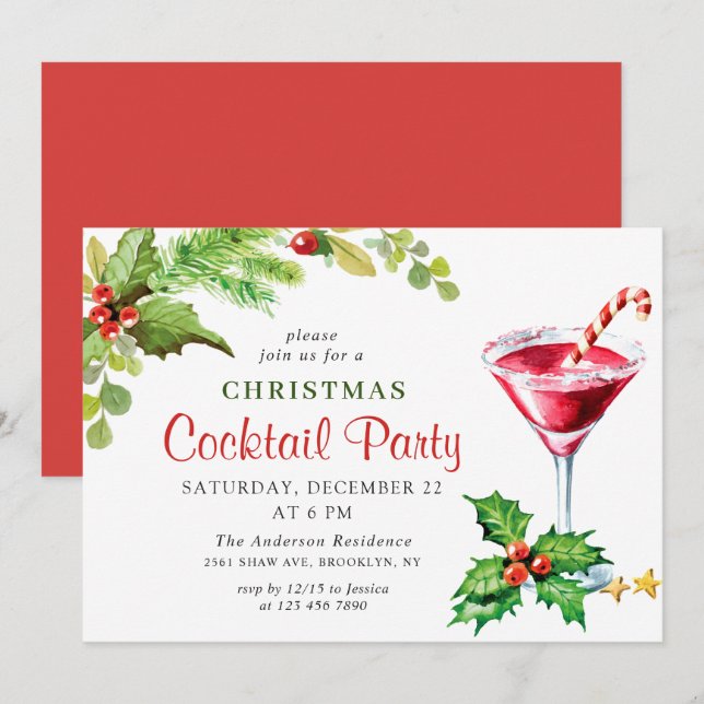 Invitación del Fiesta de cócteles de los Navidades (Anverso / Reverso)