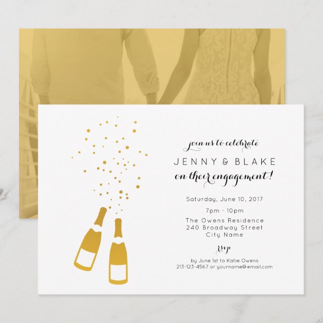 Invitación del fiesta de compromiso de Champán del (Anverso / Reverso)