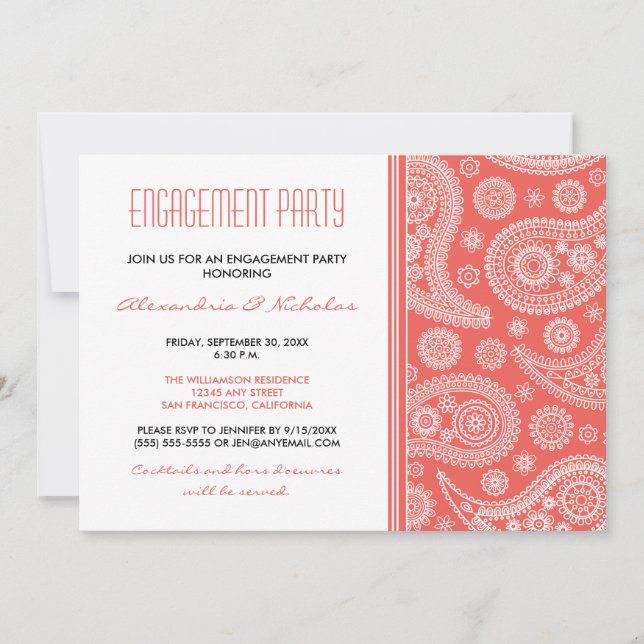 Invitación del fiesta de compromiso de Paisley de (Anverso)