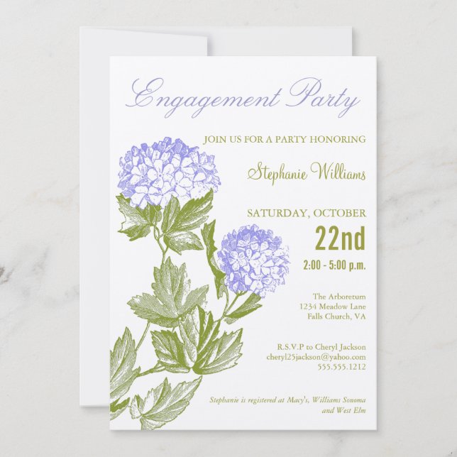 Invitación del fiesta de compromiso - hydrangeas (Anverso)