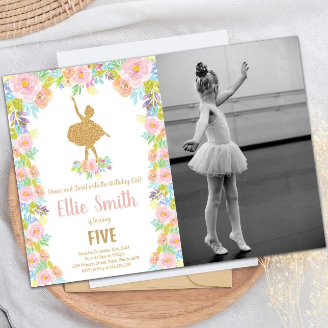 Invitación del Fiesta de danza infantil personaliz (Glitter Ballet Birthday Invitations with photo)