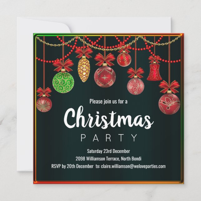 Invitación del Fiesta de Decoraciones de Navidad (Anverso)