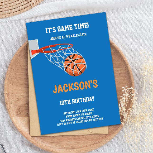 Invitación del Fiesta de Deportes de Slam Dunk Edi (Blue Orange Basketball Birthday Invitations)