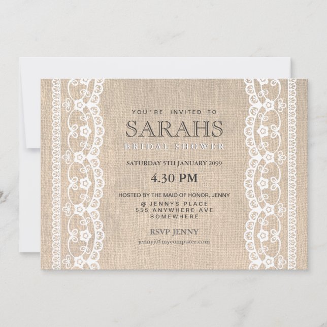 Invitación del Fiesta de ducha de novia Lace blanc (Anverso)