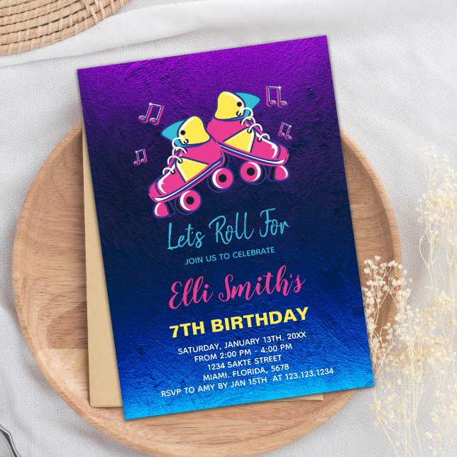 Invitación del Fiesta de esquí de Chicas editables (Pink Roller invitations)