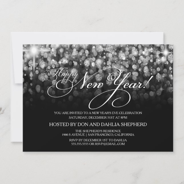 Invitación del fiesta de Eve de la Feliz Año Nuevo (Anverso)