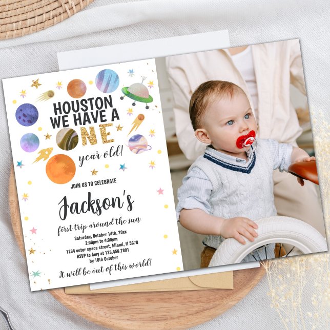 Invitación del Fiesta de Galaxy para niños persona (Glitter Outer Space Birthday Invitations w photo)