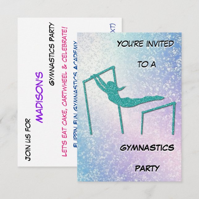 Invitación del Fiesta de gimnasia Shimmer (Anverso / Reverso)
