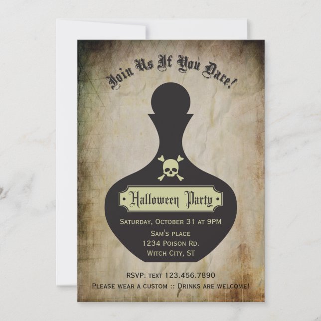 Invitación del fiesta de Halloween de la botella (Anverso)