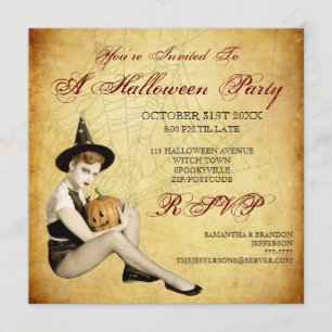 Invitación del fiesta de Halloween de la bruja y