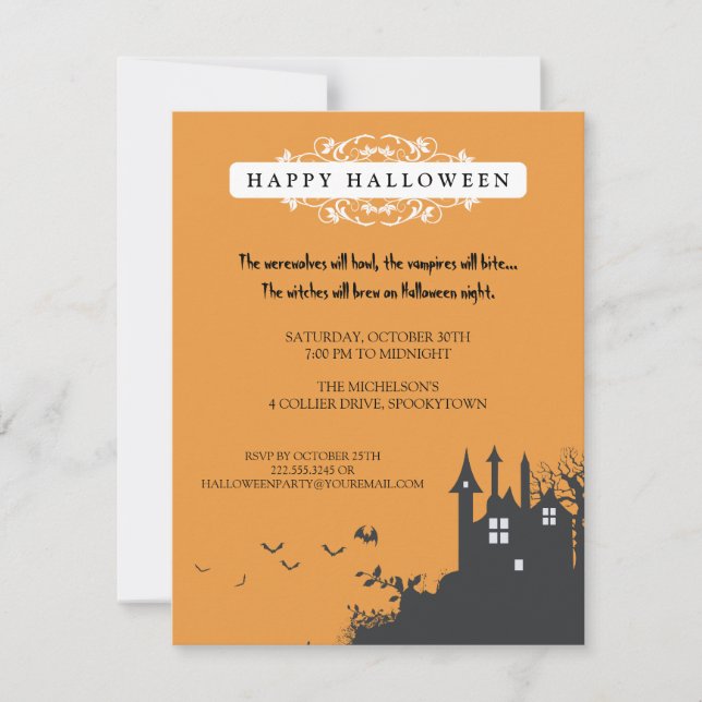 Invitación del fiesta de Halloween de la casa (Anverso)