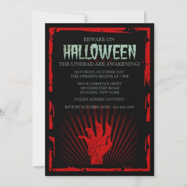 Invitación del fiesta de Halloween de la mano del (Anverso)