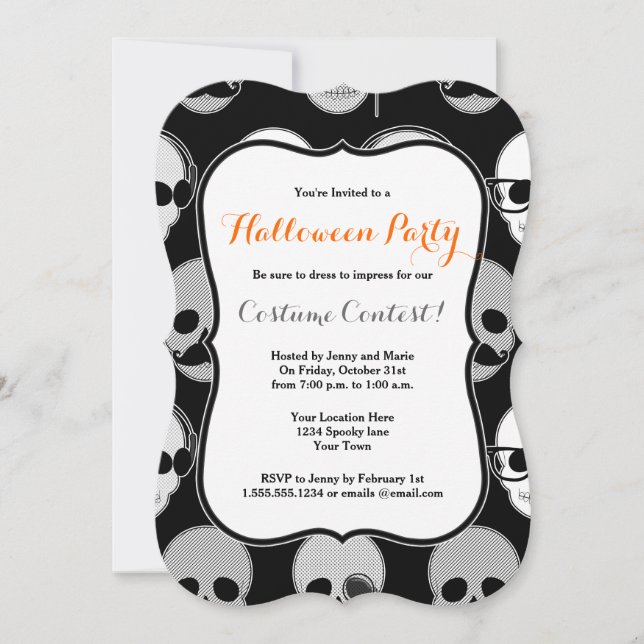 Invitación del fiesta de Halloween de los cráneos (Anverso)