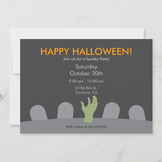 Invitación del fiesta de Halloween del cementerio (Anverso)