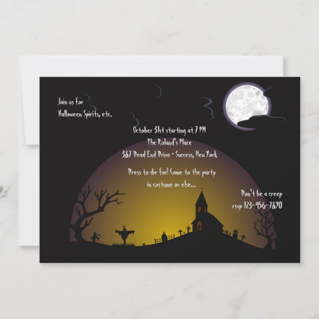 Invitación del fiesta de Halloween del cementerio (Anverso)