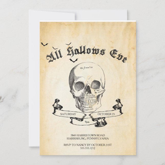 Invitación del fiesta de Halloween del gótico del (Anverso)