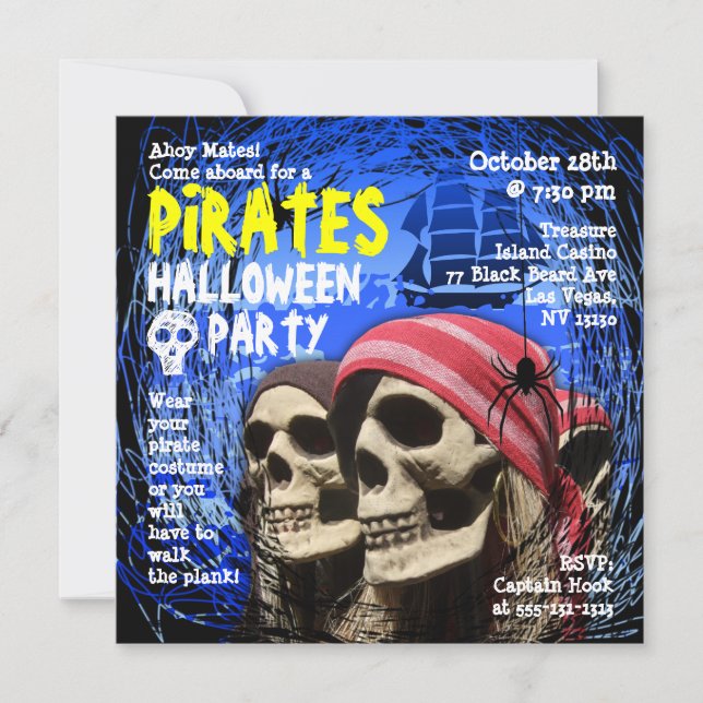 Invitación del fiesta de Halloween del pirata (Anverso)
