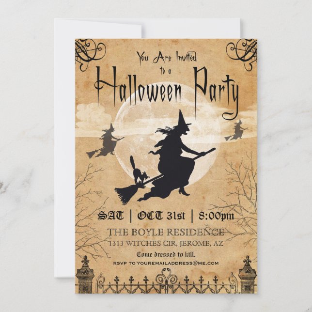 Invitación del fiesta de Halloween del vintage de (Anverso)