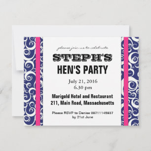 Invitación del Fiesta de Hen Swirl azul y rosa