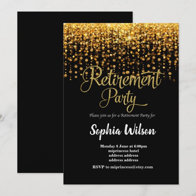 Invitación del Fiesta de Jubilación purpurina (Anverso / Reverso)