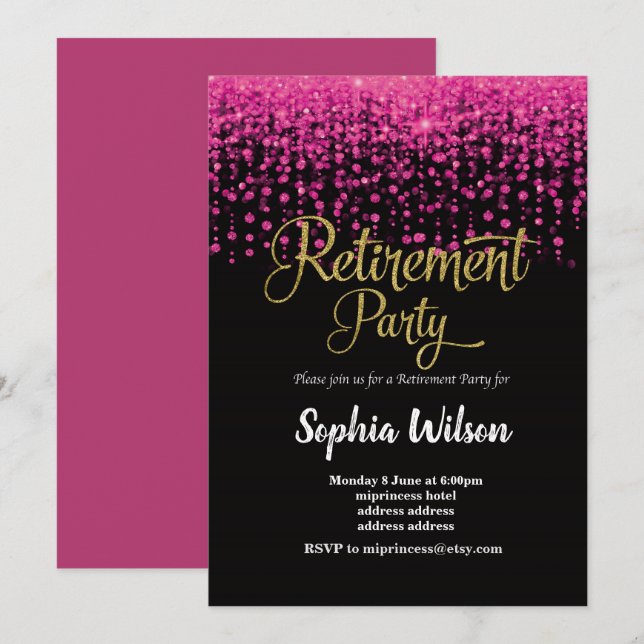 Invitación del Fiesta de Jubilación purpurina (Anverso / Reverso)