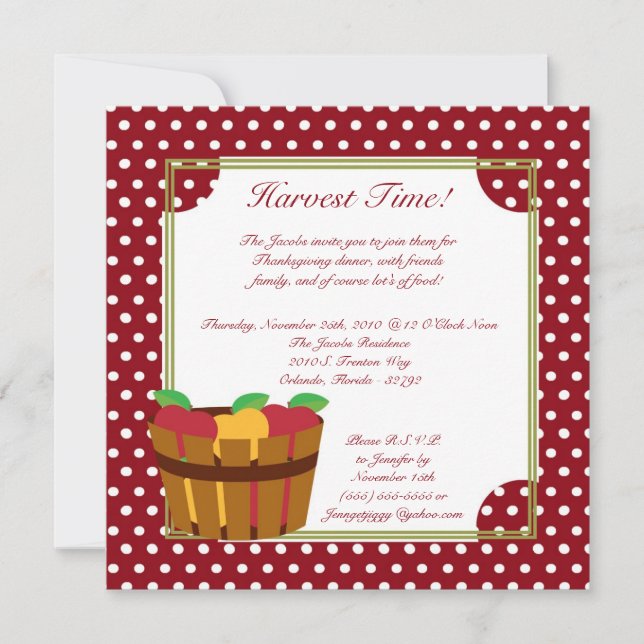 invitación del fiesta de la acción de gracias del (Anverso)