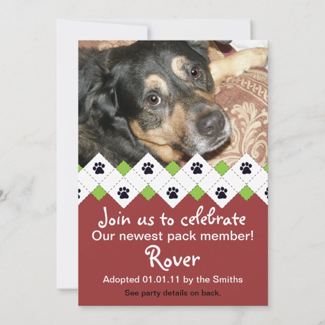 Invitación del fiesta de la adopción del perro/del (Anverso)