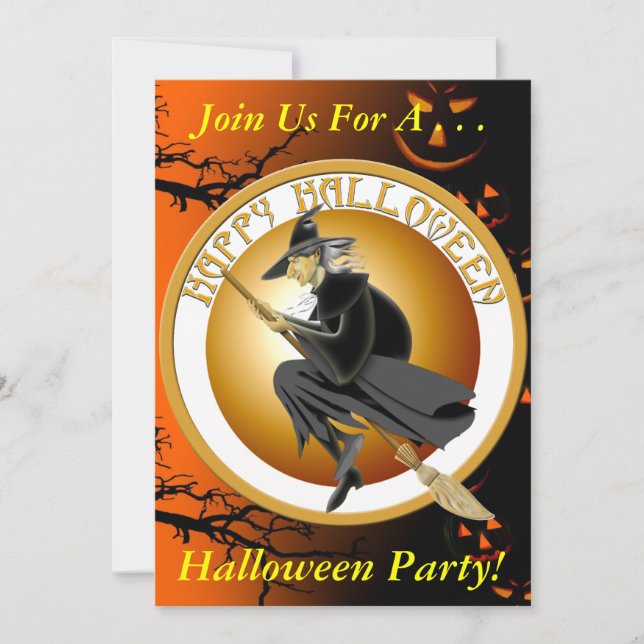 Invitación del fiesta de la bruja de Halloween (Anverso)