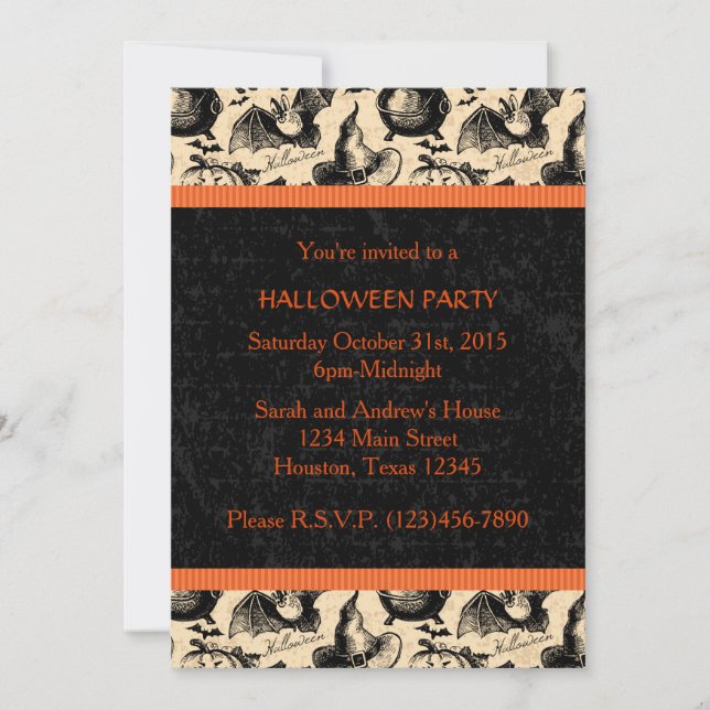Invitación del fiesta de la bruja de Halloween del (Anverso)