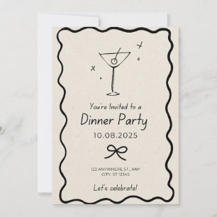 Invitación del Fiesta de la cena en negro y beige