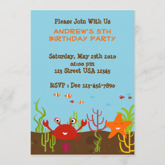 Invitación del fiesta de la criatura 5x7 del mar