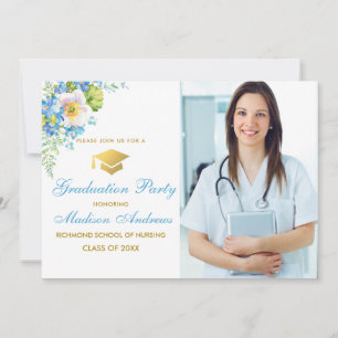 Invitación del Fiesta de la enfermera Blue Floral