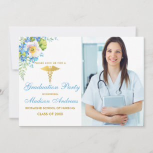 Invitación del Fiesta de la enfermera Blue Floral