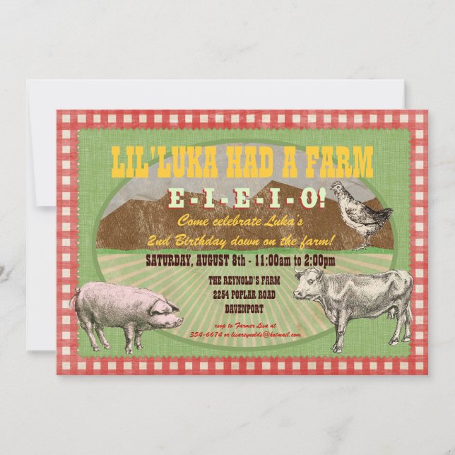 Invitación del fiesta de la granja - MacDonald (Anverso)