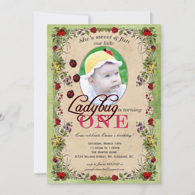 Invitación del fiesta de la mariquita - foto, un (Anverso)