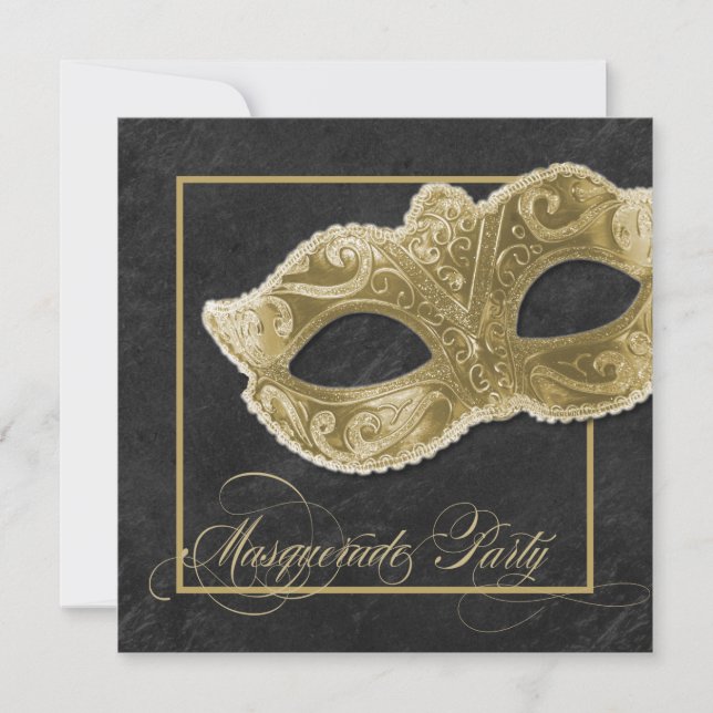 Invitación del fiesta de la mascarada - negro y (Anverso)