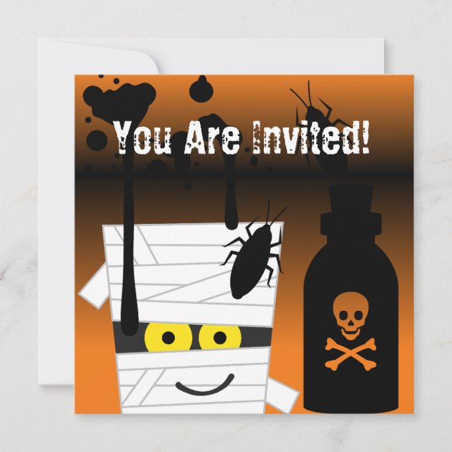 Invitación del fiesta de la momia de Halloween (Anverso)