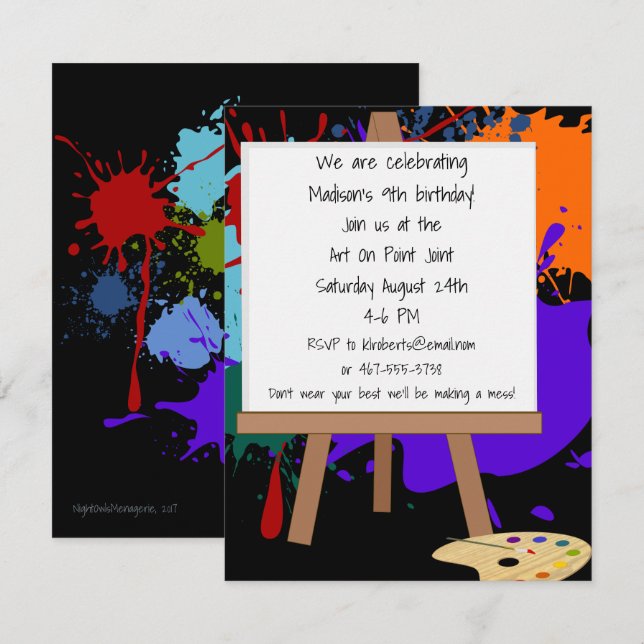 Invitación del fiesta de la pintura del caballete (Anverso / Reverso)