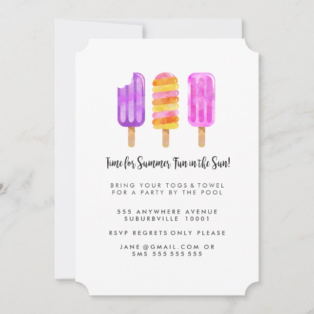 Invitación del Fiesta de la piscina de helados de  (Anverso)